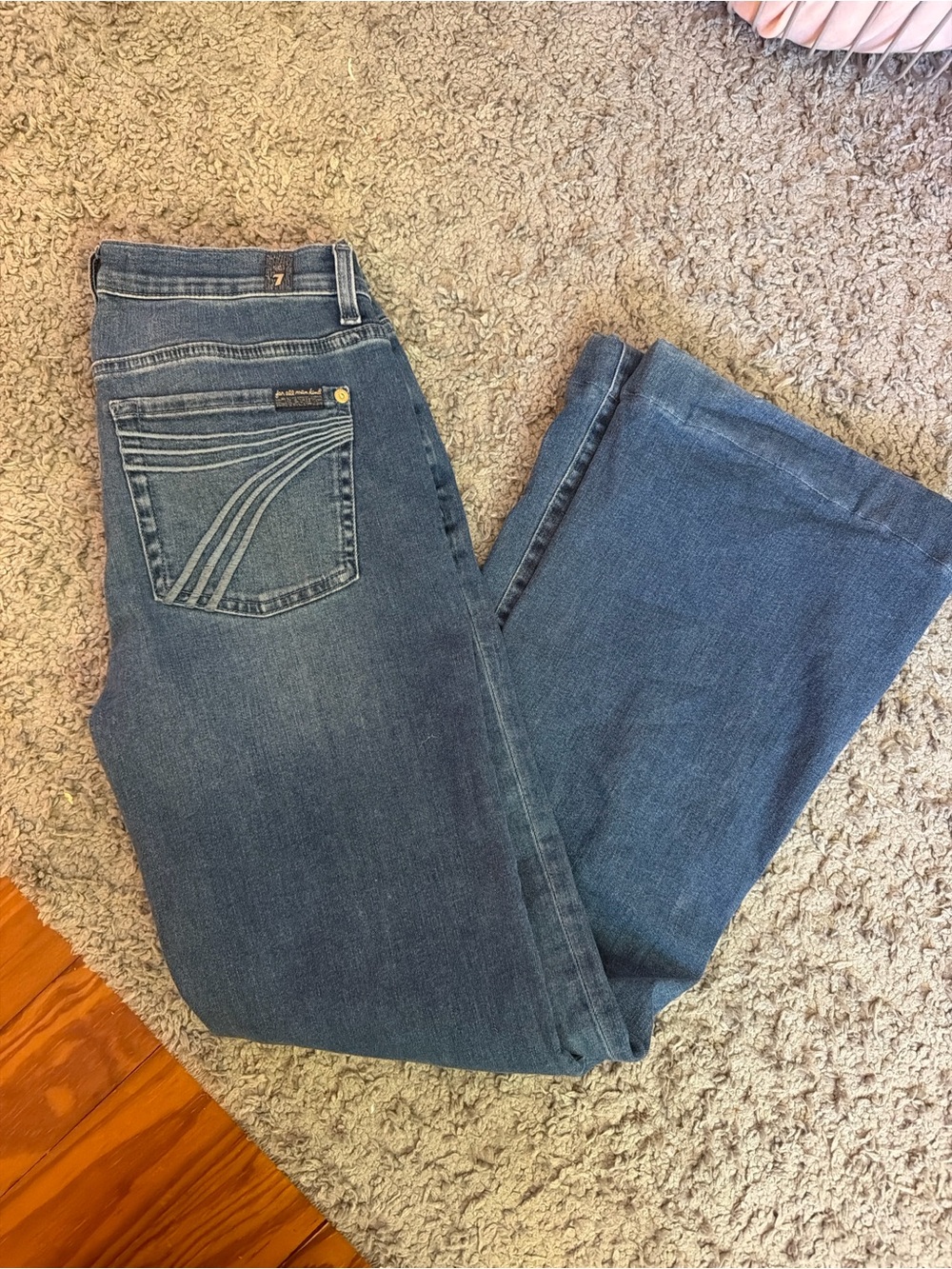 7 For All Mankind Blue Wide Leg Jeans